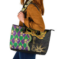 Personalized Mardi Gras Leather Tote Bag Gold Mask Unique Style