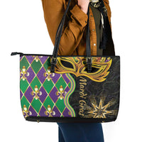 Personalized Mardi Gras Leather Tote Bag Gold Mask Unique Style