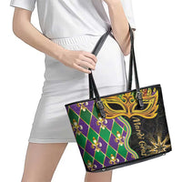 Personalized Mardi Gras Leather Tote Bag Gold Mask Unique Style