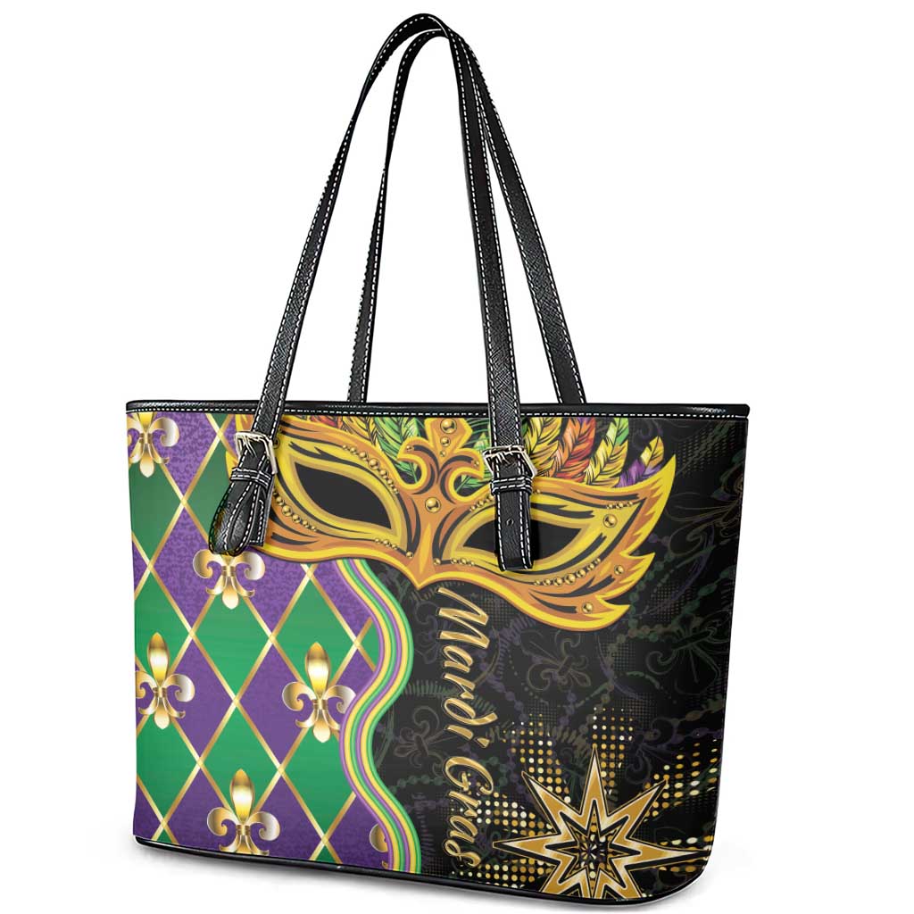 Personalized Mardi Gras Leather Tote Bag Gold Mask Unique Style