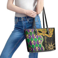 Personalized Mardi Gras Leather Tote Bag Gold Mask Unique Style