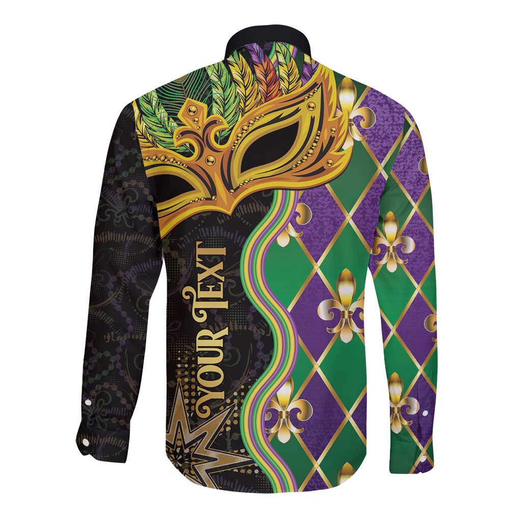 Personalized Mardi Gras Long Sleeve Button Shirt Gold Mask Unique Style