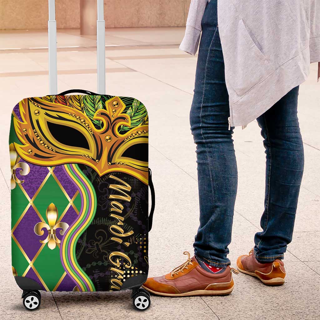 Personalized Mardi Gras Luggage Cover Gold Mask Unique Style