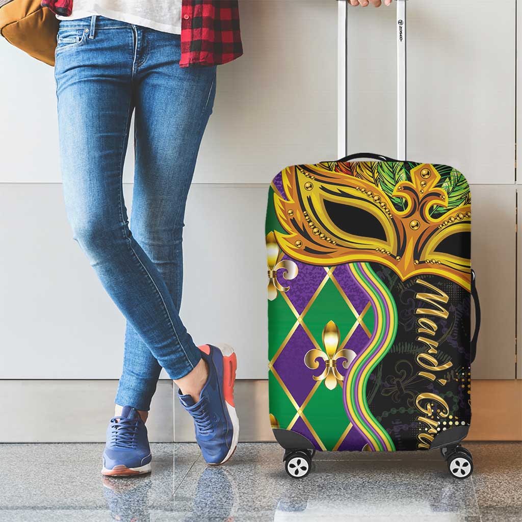 Personalized Mardi Gras Luggage Cover Gold Mask Unique Style
