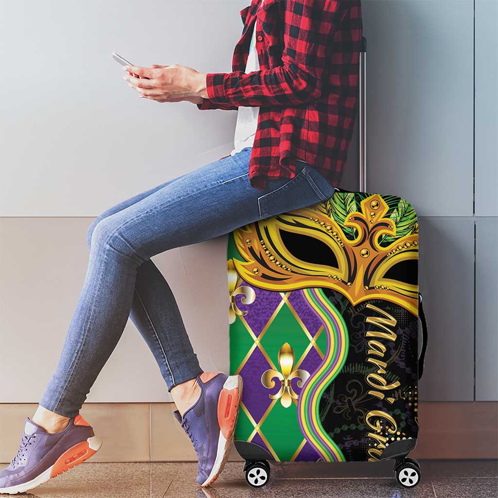 Personalized Mardi Gras Luggage Cover Gold Mask Unique Style