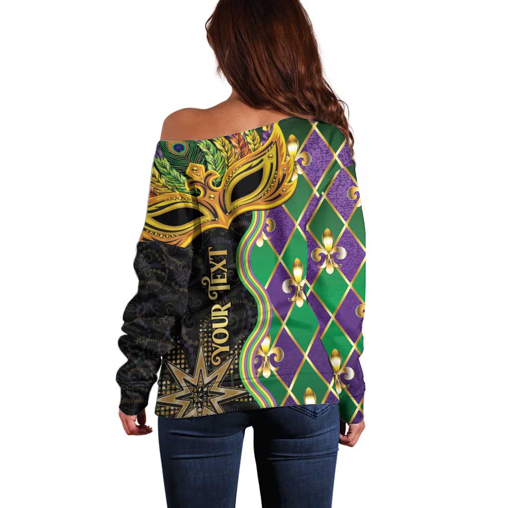 Personalized Mardi Gras Off Shoulder Sweater Gold Mask Unique Style - Wonder Print Shop