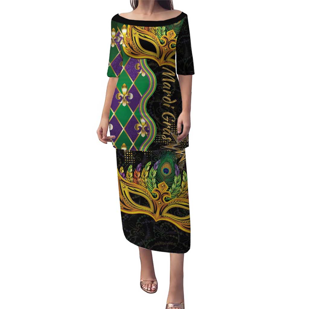 Personalized Mardi Gras Puletasi Gold Mask Unique Style - Wonder Print Shop