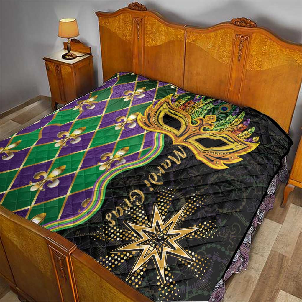 Mardi Gras Quilt Gold Mask Unique Style - Wonder Print Shop
