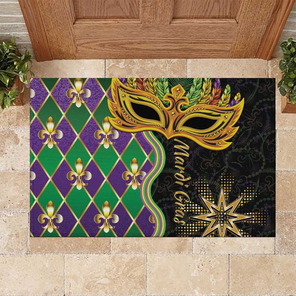 Mardi Gras Rubber Doormat Gold Mask Unique Style - Wonder Print Shop