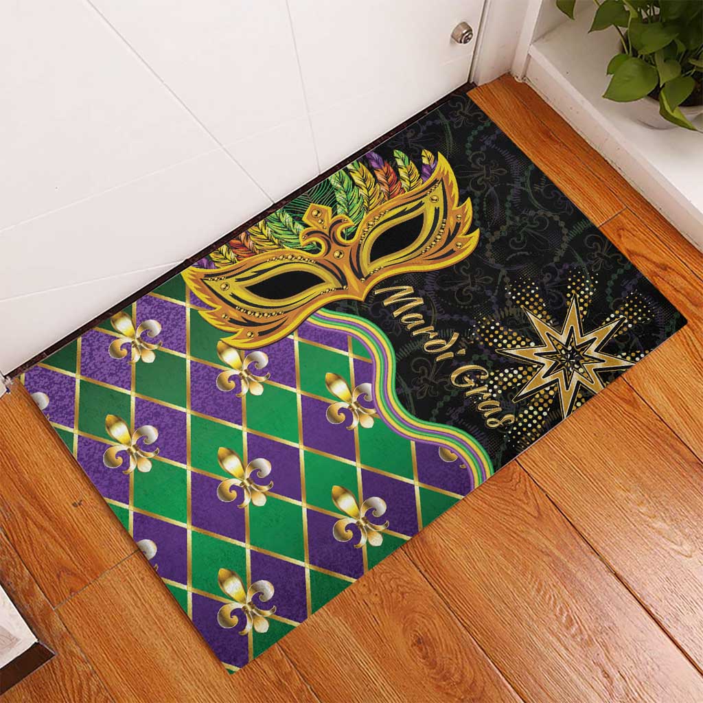 Mardi Gras Rubber Doormat Gold Mask Unique Style - Wonder Print Shop