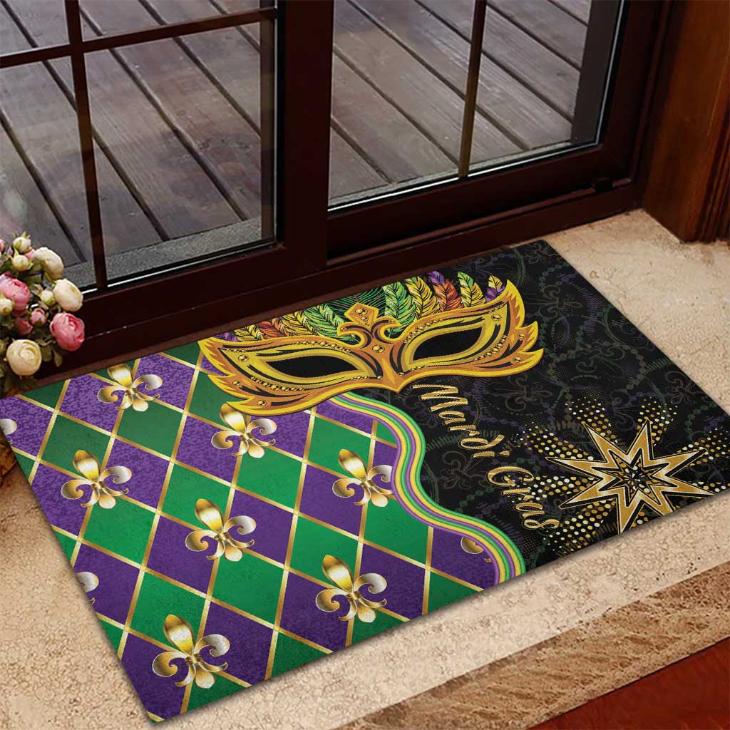 Mardi Gras Rubber Doormat Gold Mask Unique Style - Wonder Print Shop