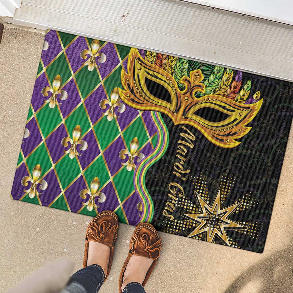 Mardi Gras Rubber Doormat Gold Mask Unique Style - Wonder Print Shop