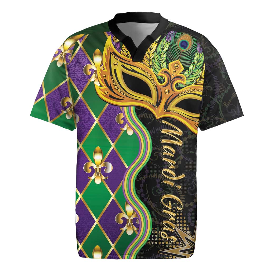 Personalized Mardi Gras Rugby Jersey Gold Mask Unique Style - Wonder Print Shop