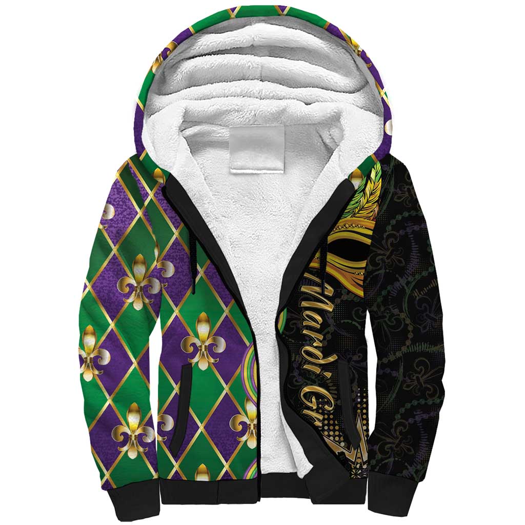 Personalized Mardi Gras Sherpa Hoodie Gold Mask Unique Style - Wonder Print Shop