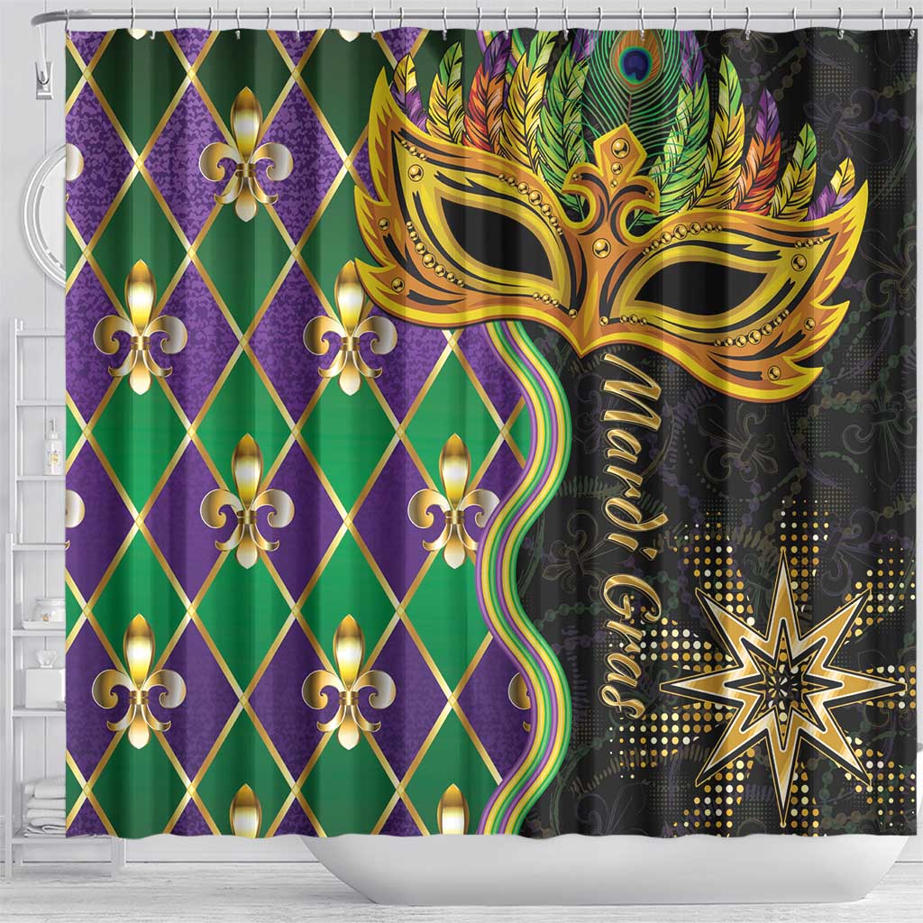 Mardi Gras Shower Curtain Gold Mask Unique Style - Wonder Print Shop