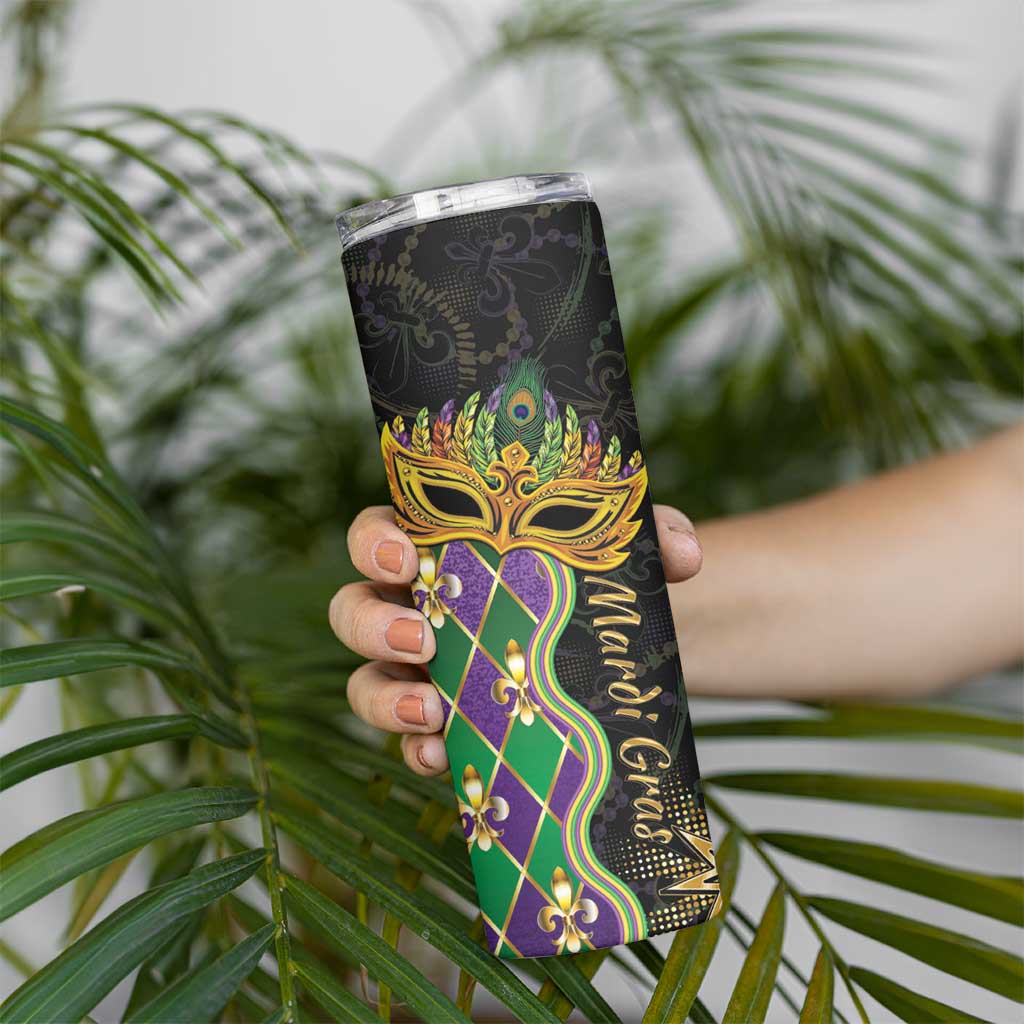 Personalized Mardi Gras Skinny Tumbler Gold Mask Unique Style - Wonder Print Shop
