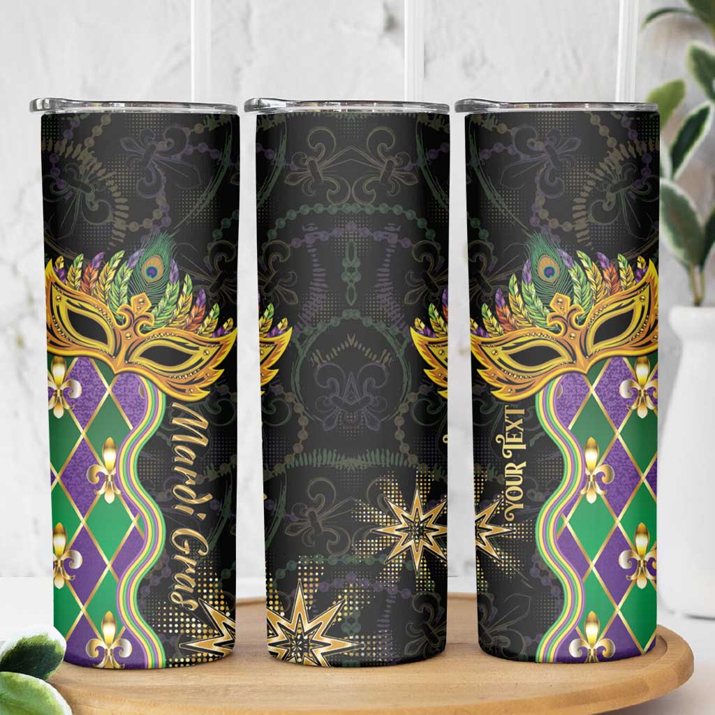 Personalized Mardi Gras Skinny Tumbler Gold Mask Unique Style - Wonder Print Shop