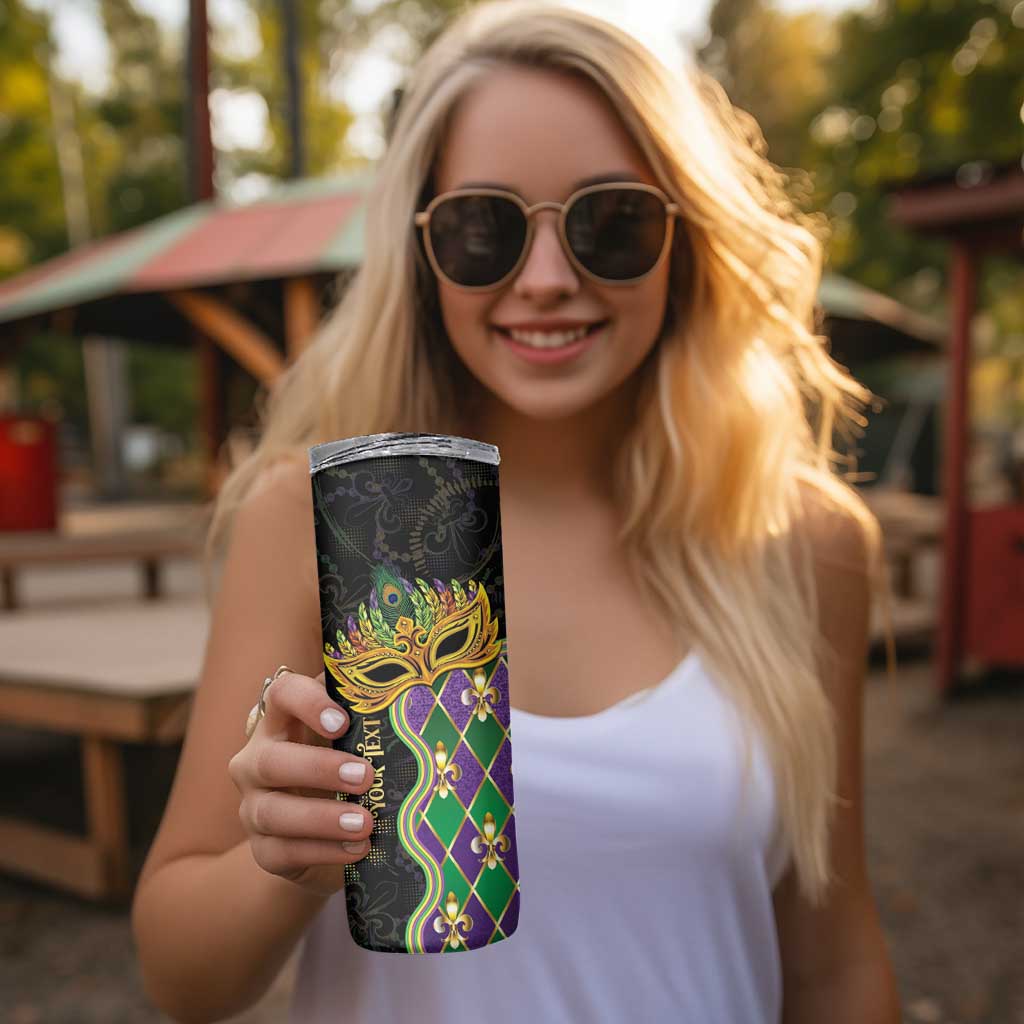 Personalized Mardi Gras Skinny Tumbler Gold Mask Unique Style - Wonder Print Shop