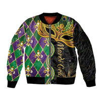 Personalized Mardi Gras Sleeve Zip Bomber Jacket Gold Mask Unique Style - Wonder Print Shop