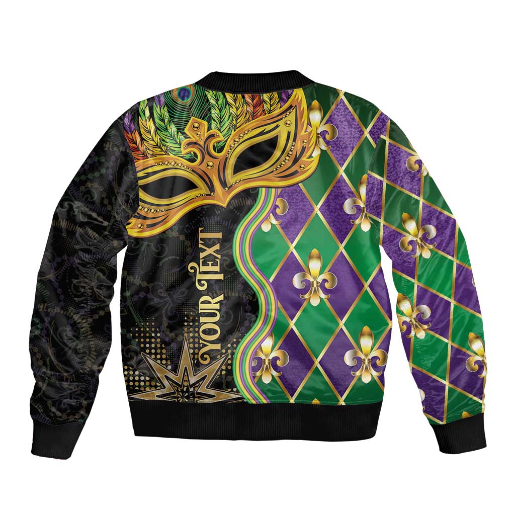Personalized Mardi Gras Sleeve Zip Bomber Jacket Gold Mask Unique Style - Wonder Print Shop
