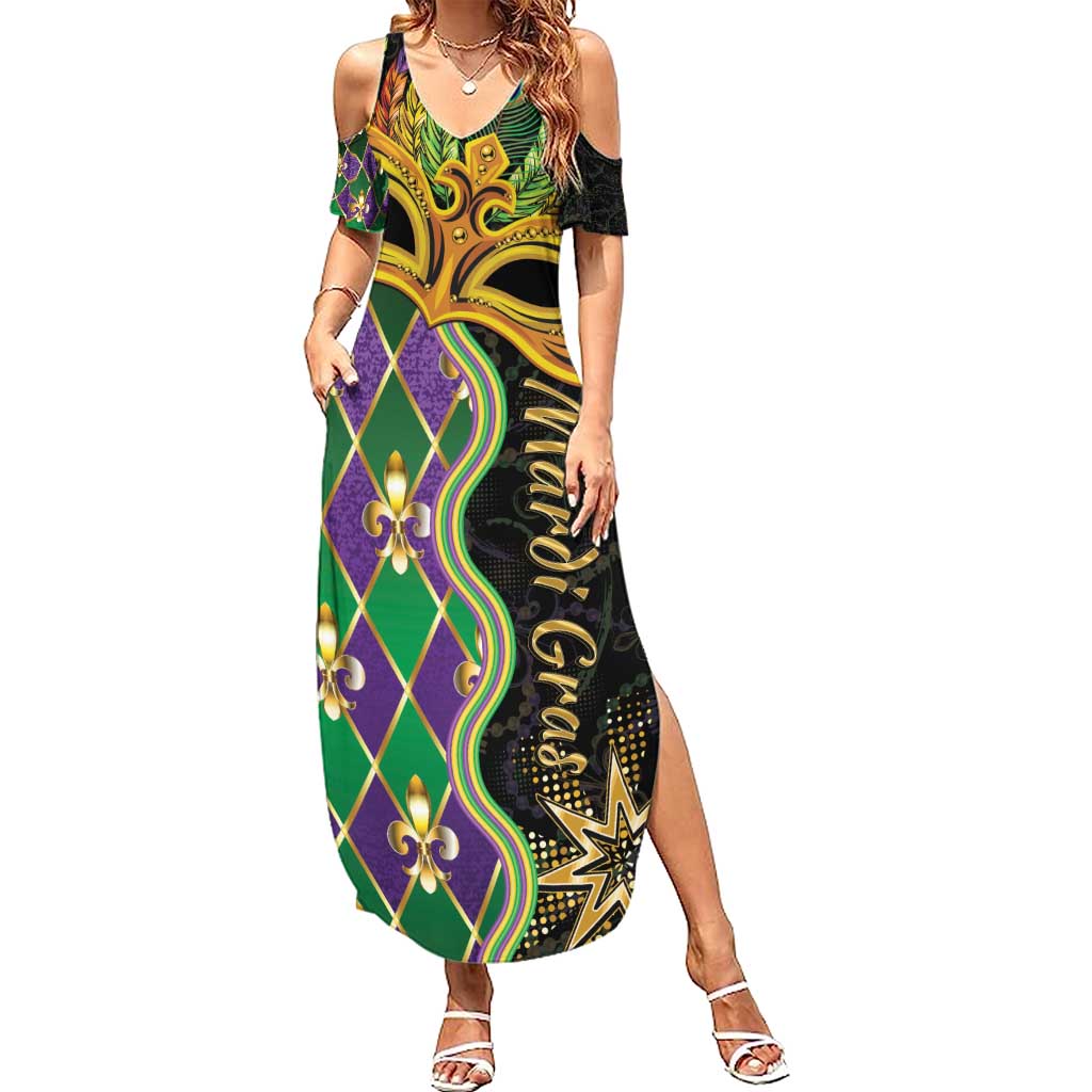 Personalized Mardi Gras Summer Maxi Dress Gold Mask Unique Style - Wonder Print Shop