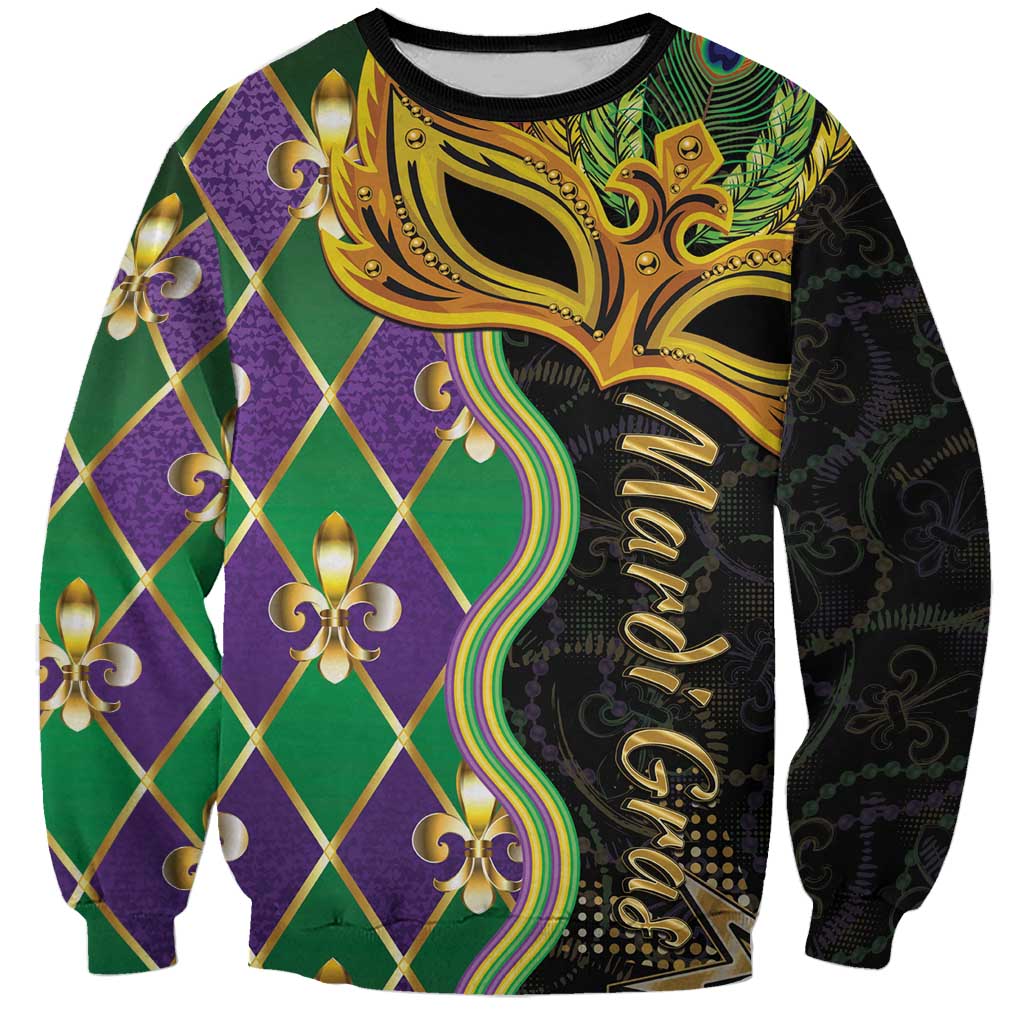 Personalized Mardi Gras Sweatshirt Gold Mask Unique Style - Wonder Print Shop