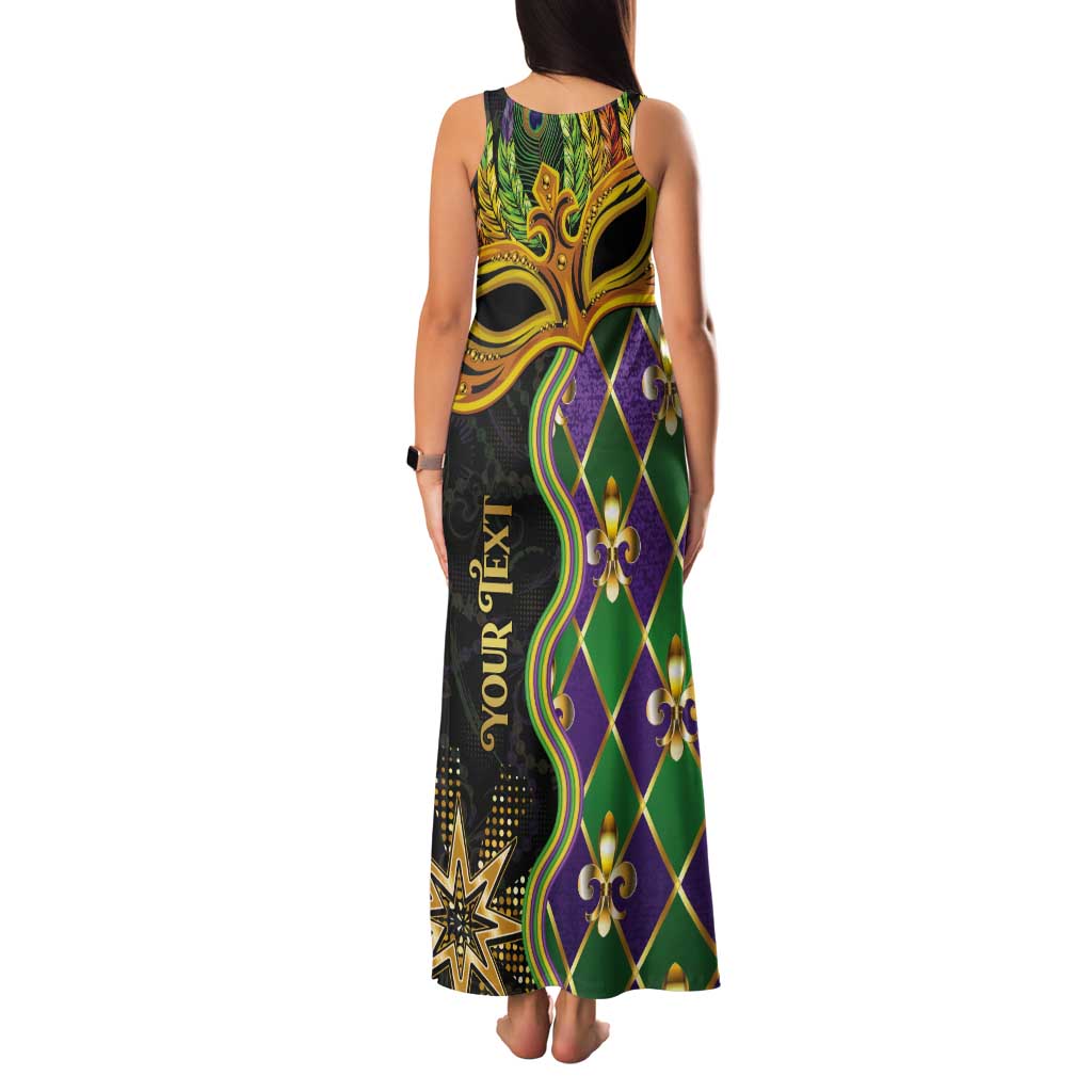 Personalized Mardi Gras Tank Maxi Dress Gold Mask Unique Style - Wonder Print Shop
