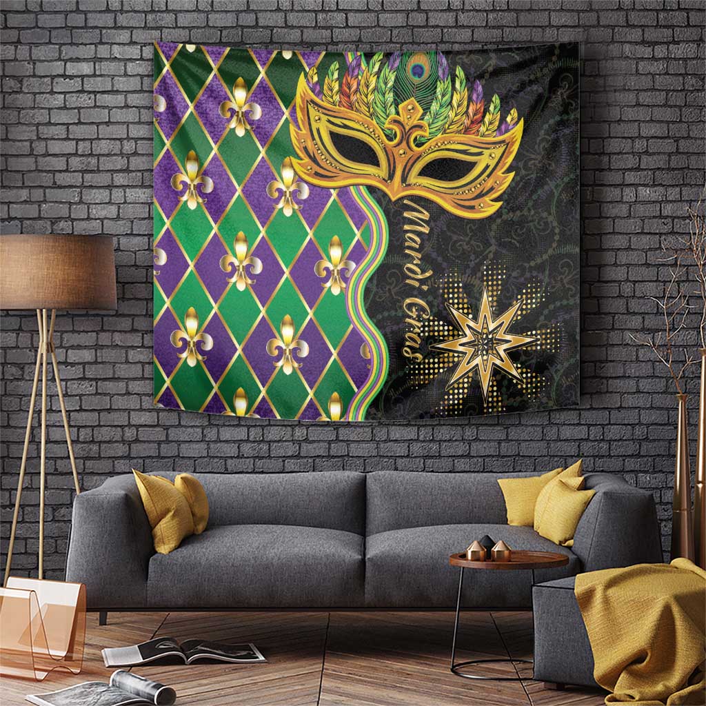 Mardi Gras Tapestry Gold Mask Unique Style - Wonder Print Shop