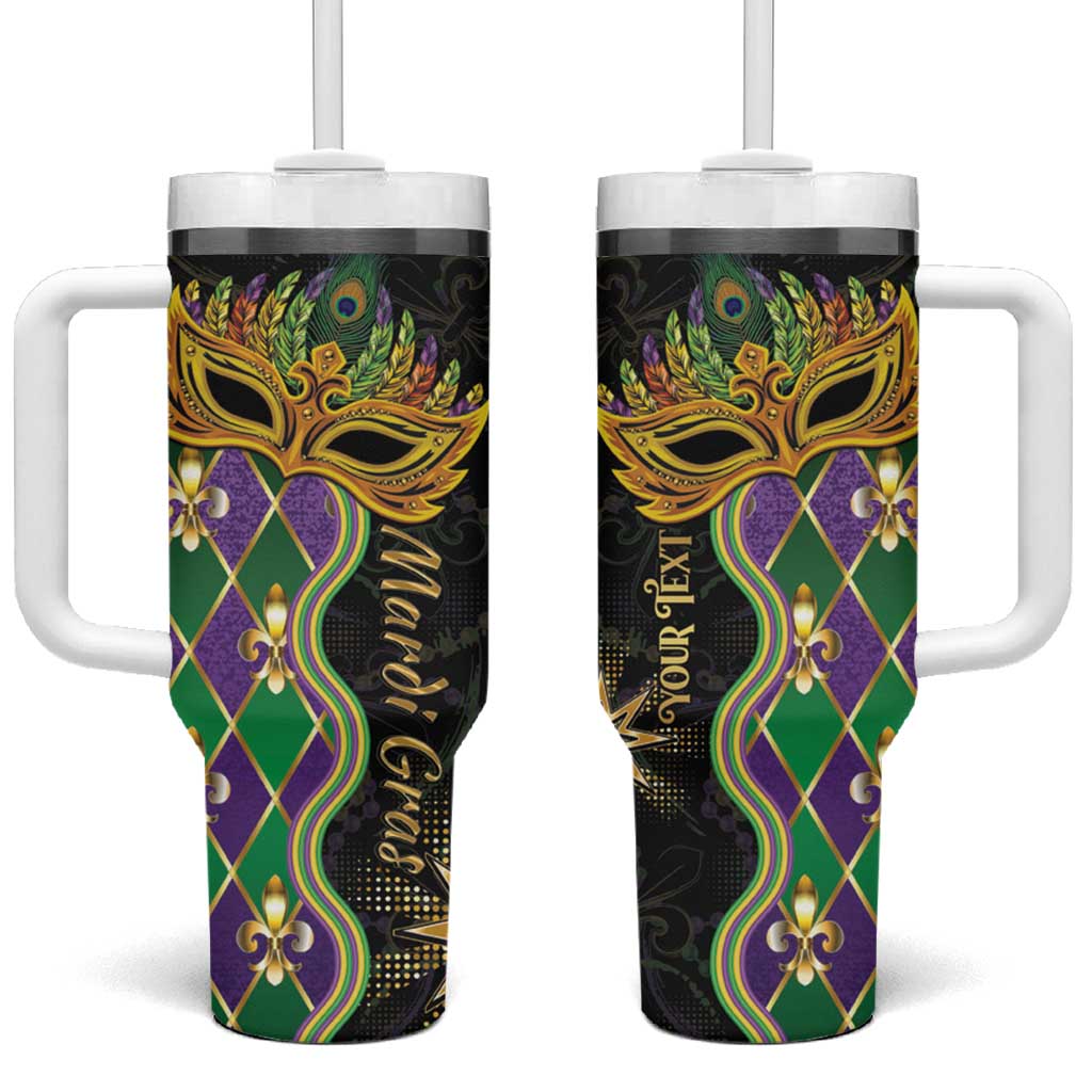 Personalized Mardi Gras Tumbler With Handle Gold Mask Unique Style - Wonder Print Shop