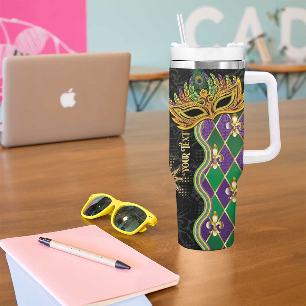 Personalized Mardi Gras Tumbler With Handle Gold Mask Unique Style - Wonder Print Shop