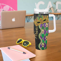 Personalized Mardi Gras Tumbler With Handle Gold Mask Unique Style - Wonder Print Shop