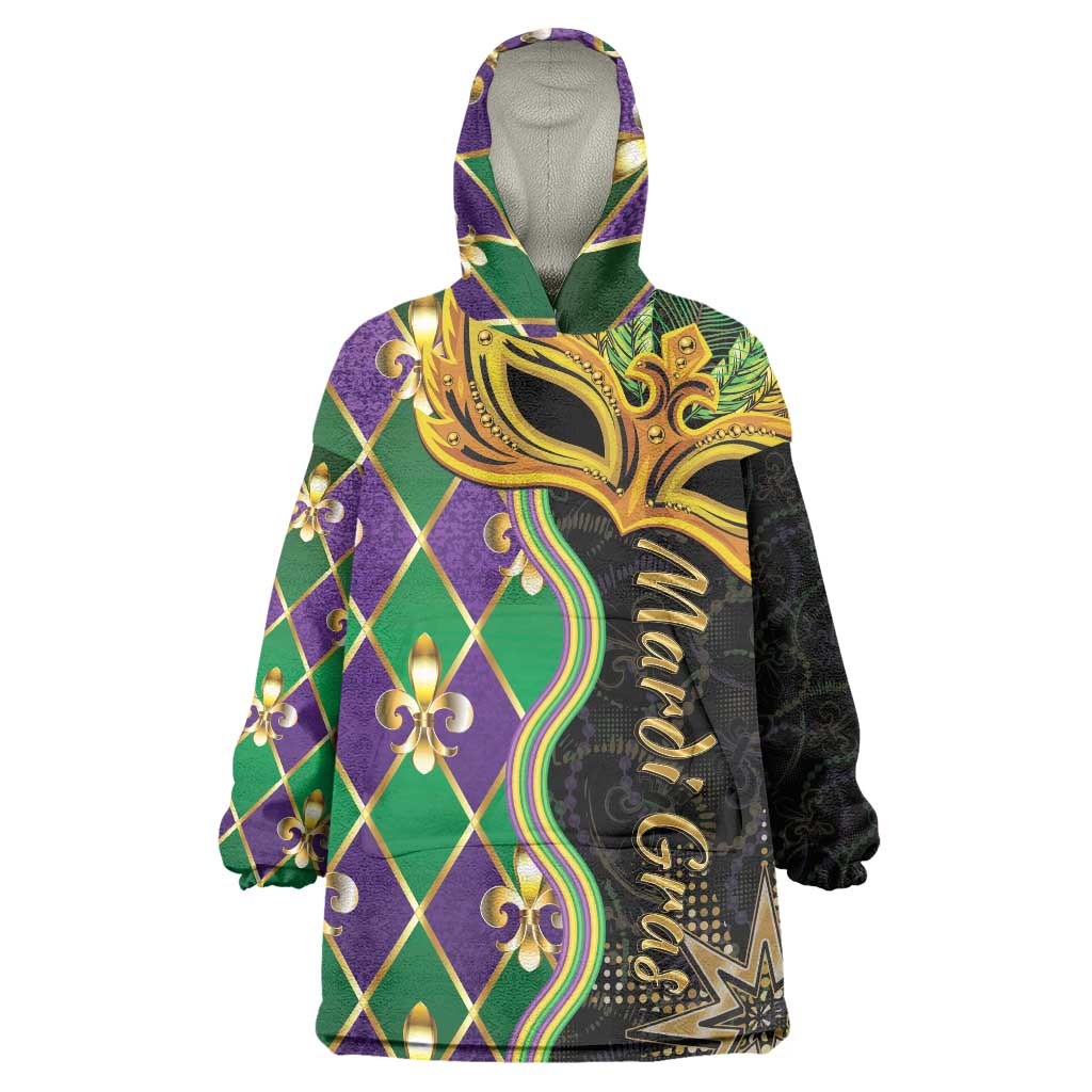 Personalized Mardi Gras Wearable Blanket Hoodie Gold Mask Unique Style - Wonder Print Shop