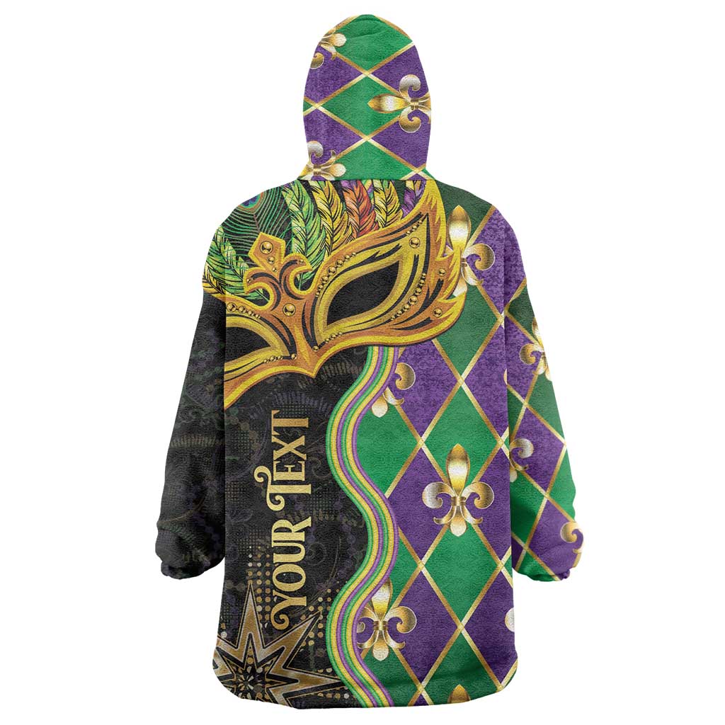 Personalized Mardi Gras Wearable Blanket Hoodie Gold Mask Unique Style - Wonder Print Shop