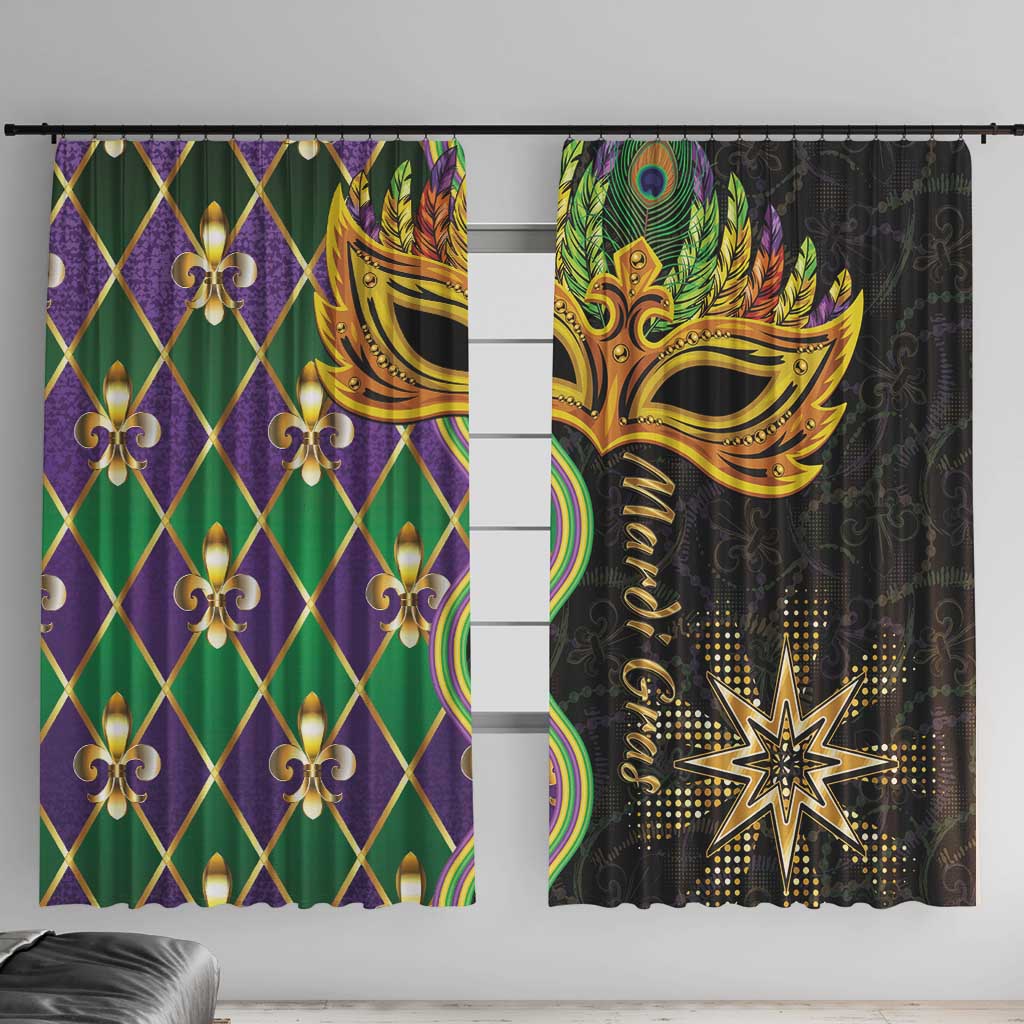 Mardi Gras Window Curtain Gold Mask Unique Style - Wonder Print Shop