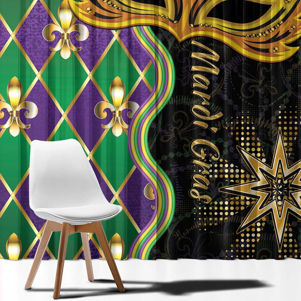Mardi Gras Window Curtain Gold Mask Unique Style - Wonder Print Shop