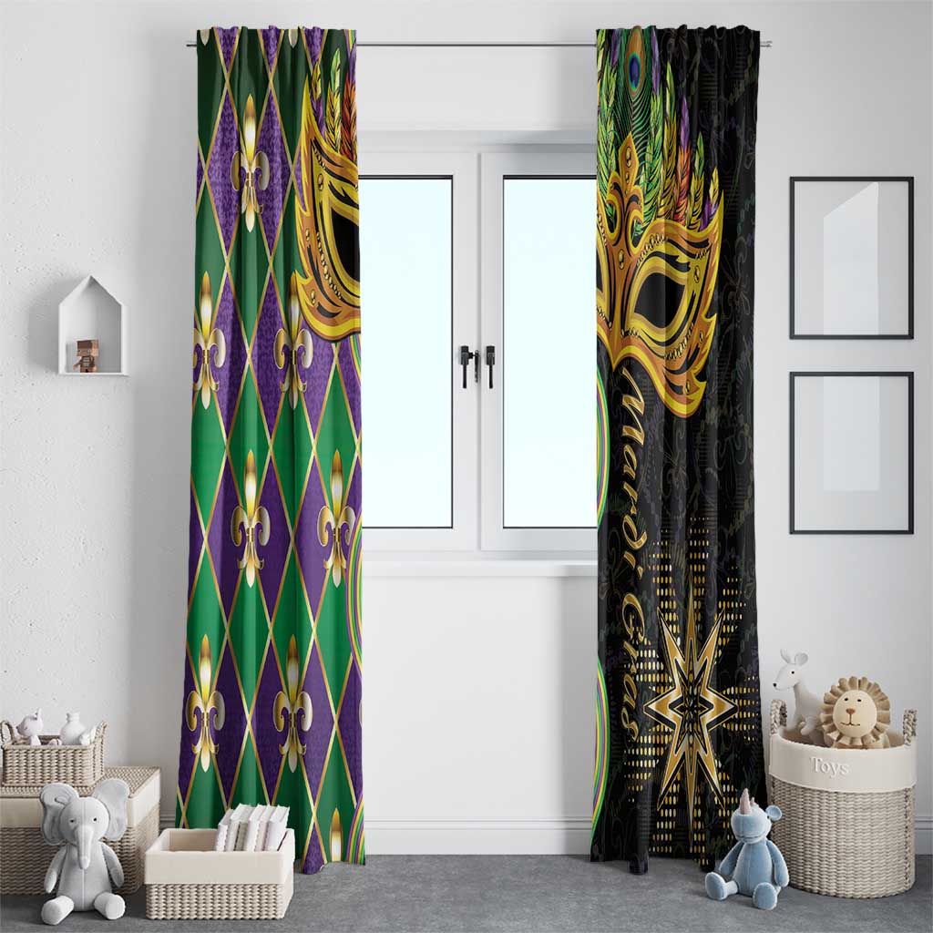 Mardi Gras Window Curtain Gold Mask Unique Style - Wonder Print Shop