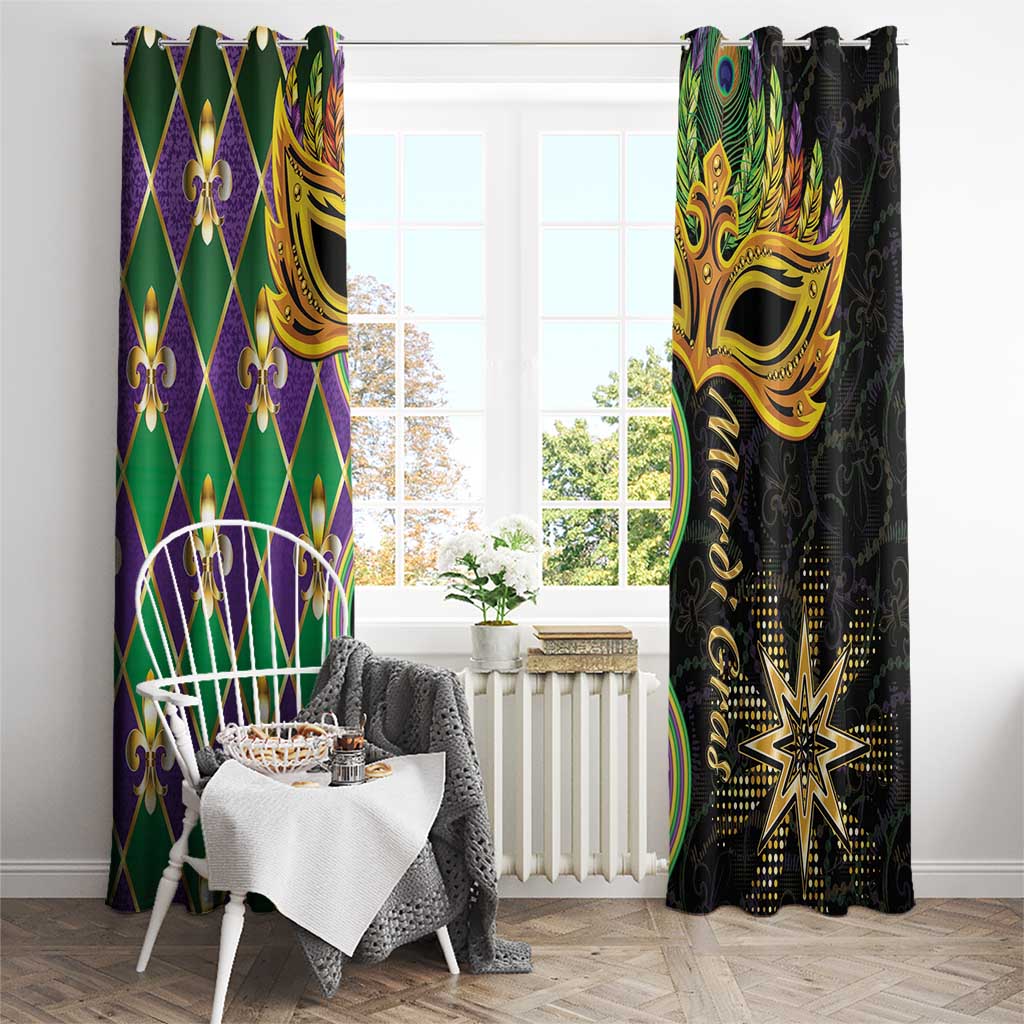 Mardi Gras Window Curtain Gold Mask Unique Style - Wonder Print Shop