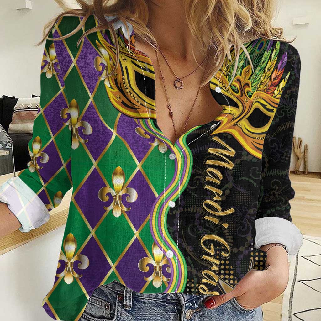 Personalized Mardi Gras Women Casual Shirt Gold Mask Unique Style - Wonder Print Shop