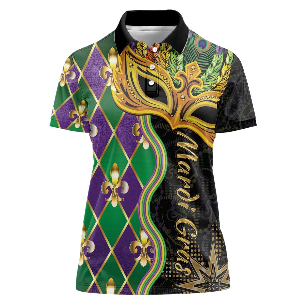 Personalized Mardi Gras Women Polo Shirt Gold Mask Unique Style - Wonder Print Shop