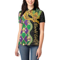 Personalized Mardi Gras Women Polo Shirt Gold Mask Unique Style - Wonder Print Shop