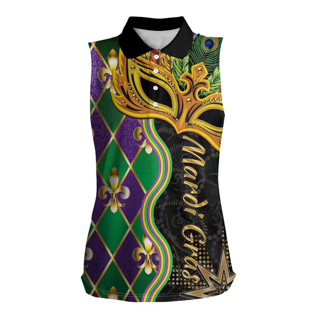 Personalized Mardi Gras Women Sleeveless Polo Shirt Gold Mask Unique Style - Wonder Print Shop