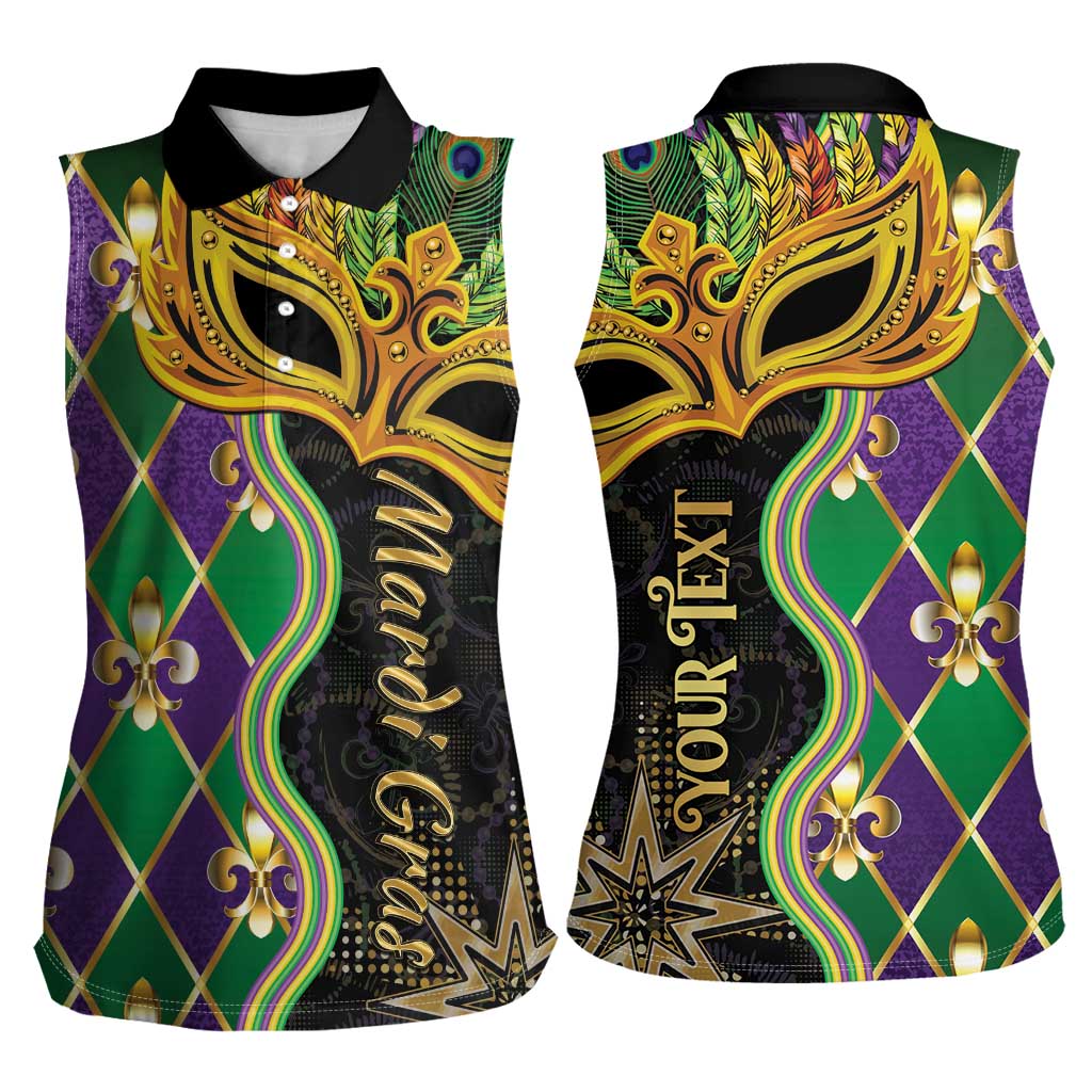 Personalized Mardi Gras Women Sleeveless Polo Shirt Gold Mask Unique Style - Wonder Print Shop
