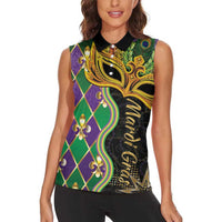 Personalized Mardi Gras Women Sleeveless Polo Shirt Gold Mask Unique Style - Wonder Print Shop