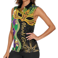 Personalized Mardi Gras Women Sleeveless Polo Shirt Gold Mask Unique Style - Wonder Print Shop