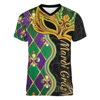 Personalized Mardi Gras Women V-Neck T-Shirt Gold Mask Unique Style - Wonder Print Shop