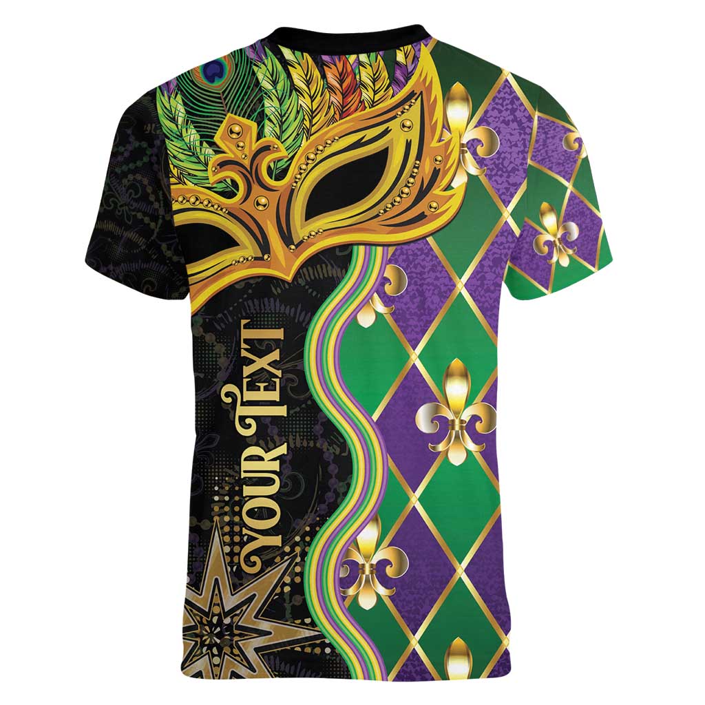 Personalized Mardi Gras Women V-Neck T-Shirt Gold Mask Unique Style - Wonder Print Shop