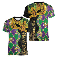 Personalized Mardi Gras Women V-Neck T-Shirt Gold Mask Unique Style - Wonder Print Shop