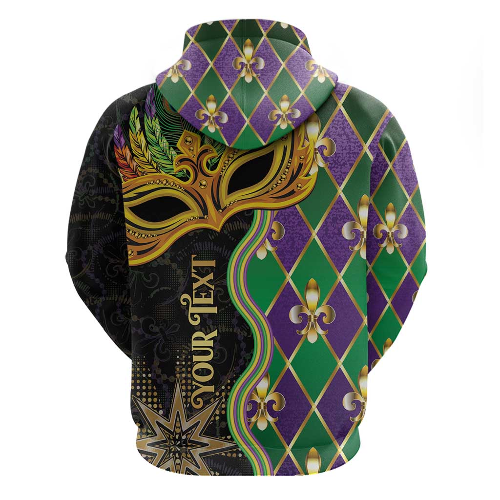 Personalized Mardi Gras Zip Hoodie Gold Mask Unique Style - Wonder Print Shop