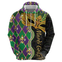 Personalized Mardi Gras Zip Hoodie Gold Mask Unique Style - Wonder Print Shop