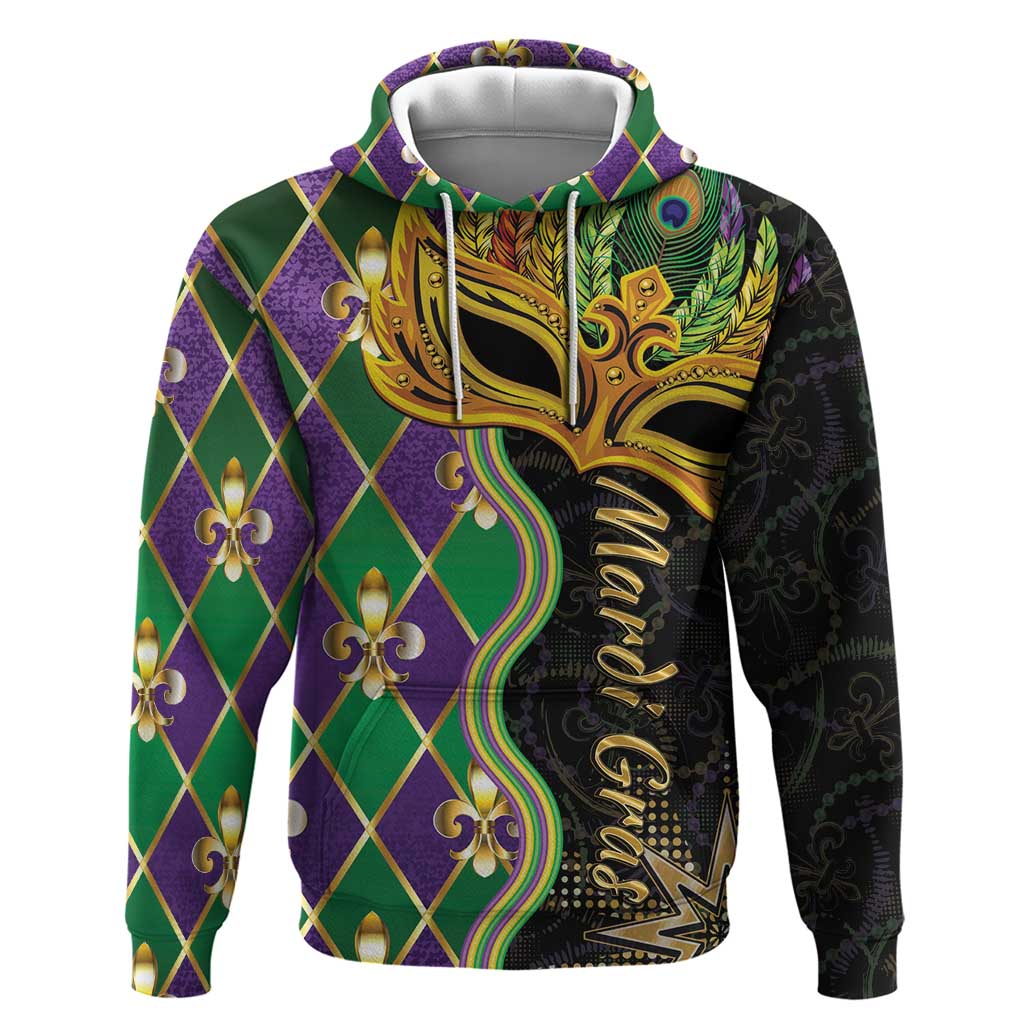 Personalized Mardi Gras Zip Hoodie Gold Mask Unique Style - Wonder Print Shop